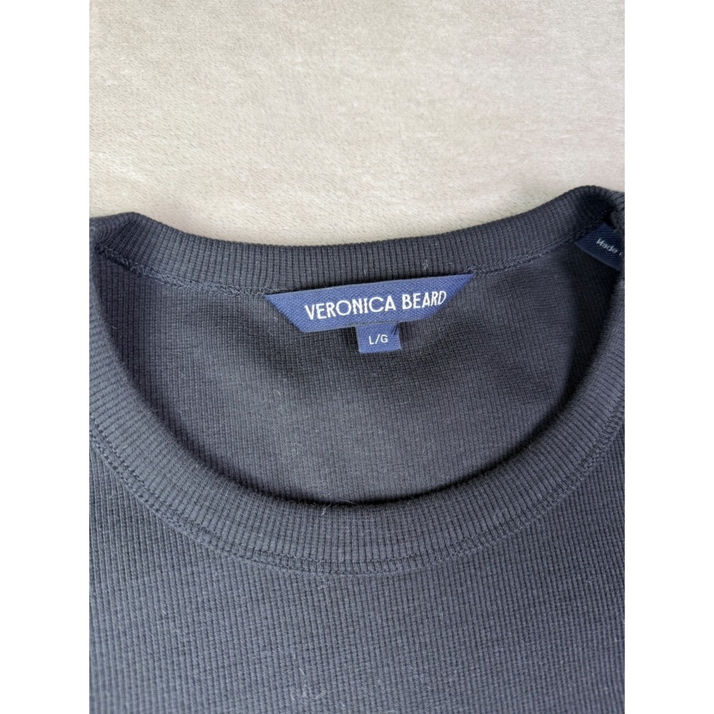 Veronica Beard Black Size Large Fersia Mixed Media Puff Sleeve Ribbed Top Blouse - Picture 6 of 13